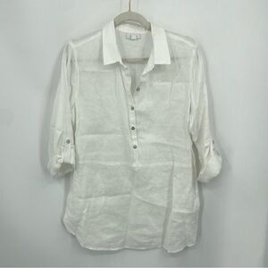 J. Jill Love 100% Linen White Popover Blouse Sz M petite Tunic Top